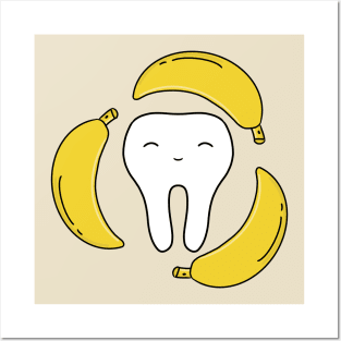 Cute Molar Banana illustration - for Dentists, Hygienists, Dental Assistants, Dental Students and anyone who loves teeth by Happimola Posters and Art